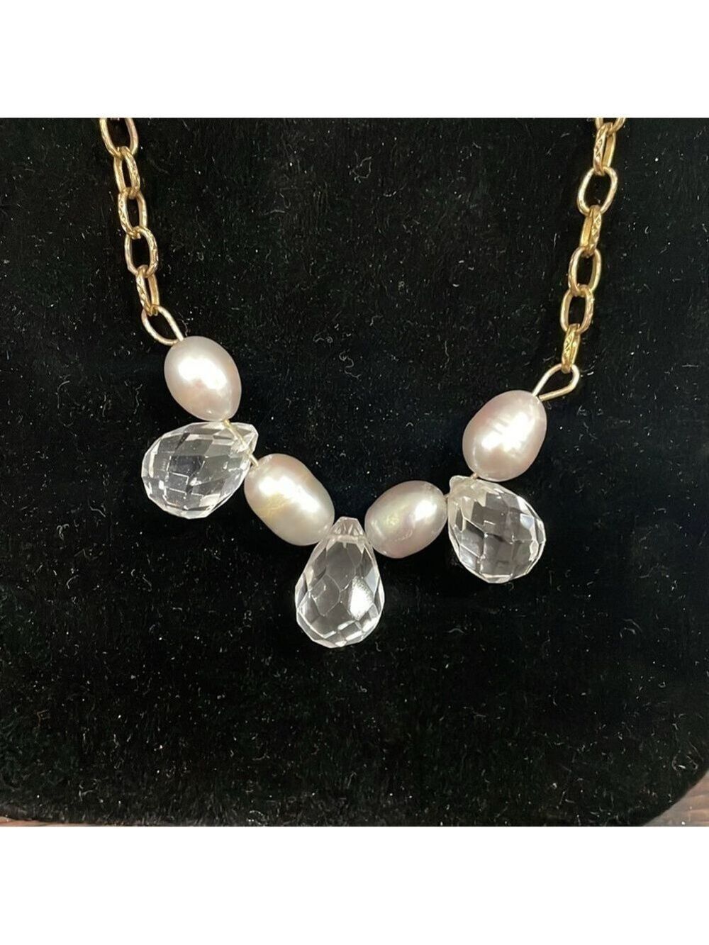 Vintage faux pearl and tear drop beaded long statement necklace